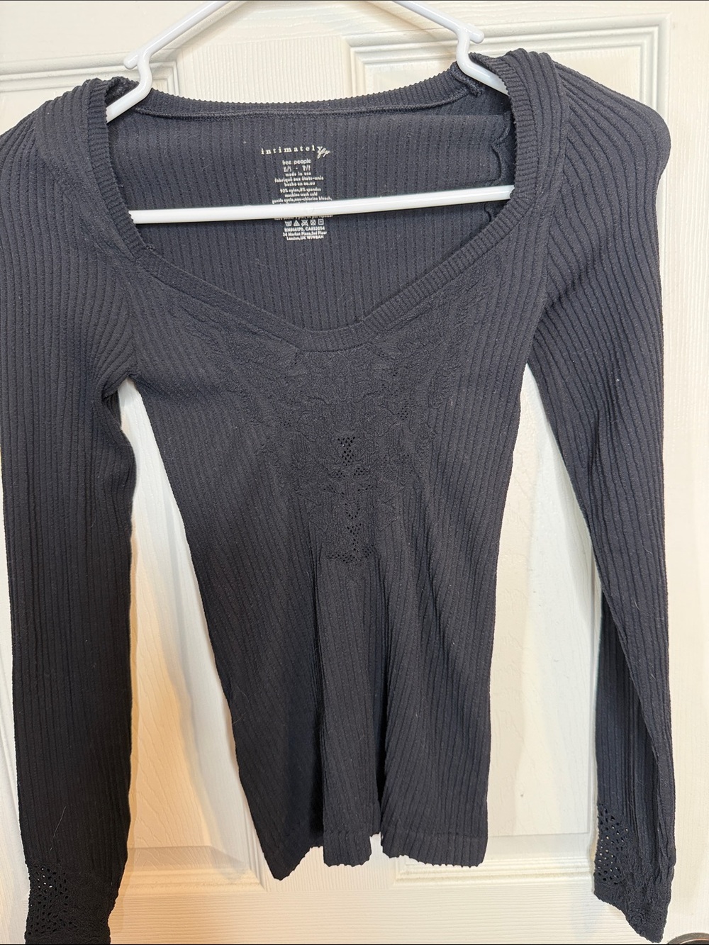 Intimately Free People Black Ribbed Long-Sleeve Scoop Neck Top